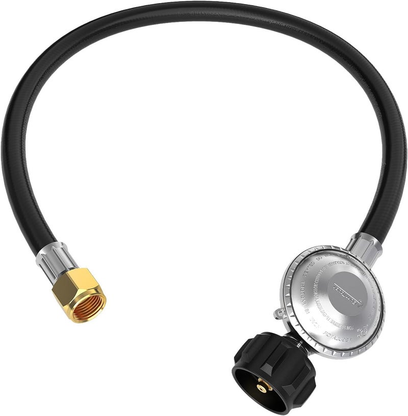 CALPOSE 2 Feet Propane Hose with Regulator, Universal Gas Grill Regulator and Hose for Blackstone 28''/36'' Griddle, Weber Grill, Propane fire pit and More, 3/8" Female Flare for Most LP Gas Grills - Image 1